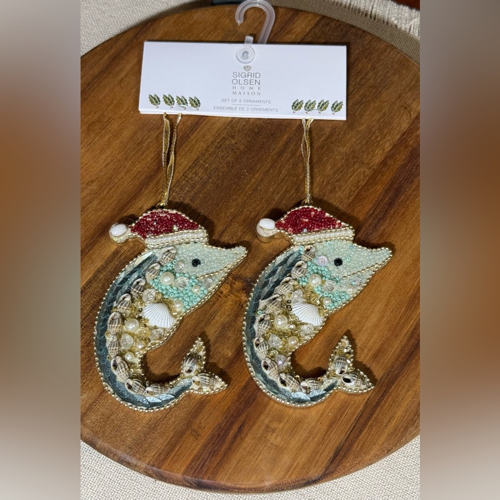 DOLPHIN SANTA Coastal CHRISTMAS TREE Decorations